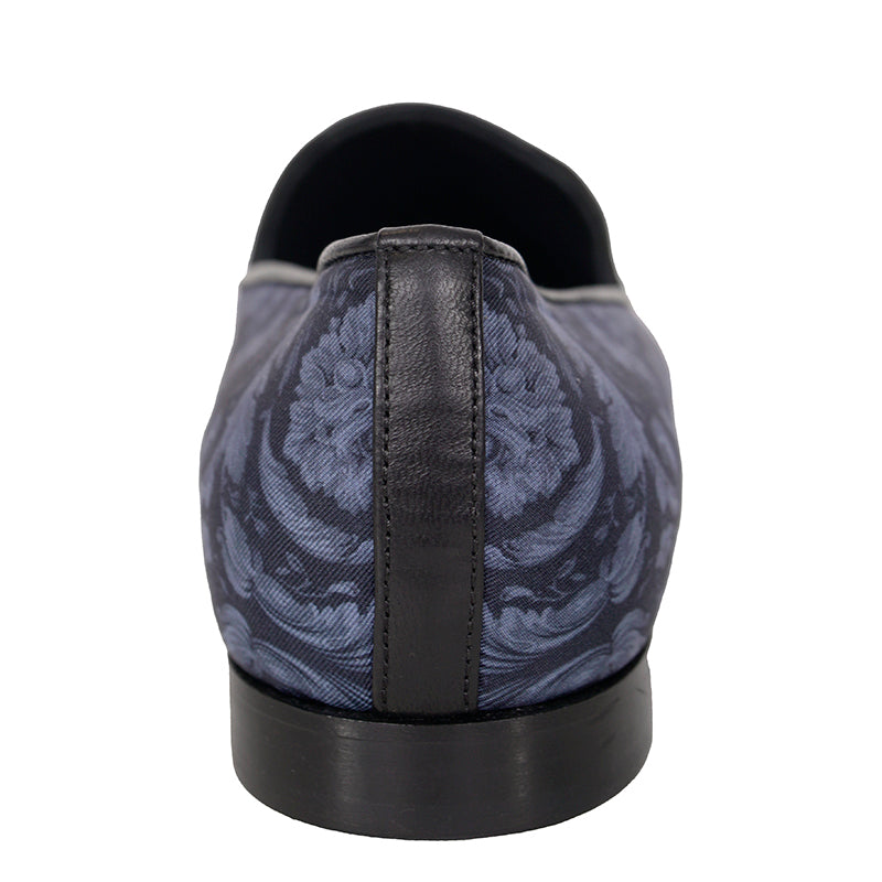 43 10 NEW $850 VERSACE Men's Blue Regal BAROQUE Twill SMOKING SLIPPERS LOAFERS