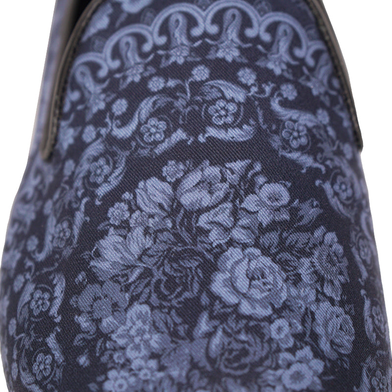 43 10 NEW $850 VERSACE Men's Blue Regal BAROQUE Twill SMOKING SLIPPERS LOAFERS