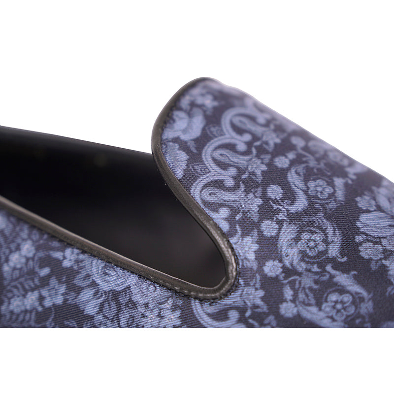 43 10 NEW $850 VERSACE Men's Blue Regal BAROQUE Twill SMOKING SLIPPERS LOAFERS