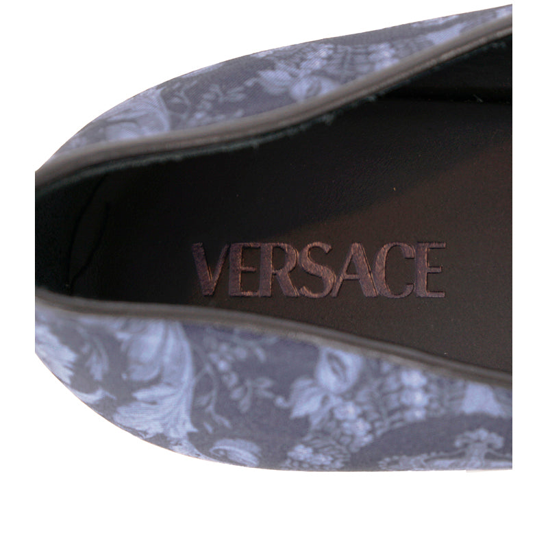 43 10 NEW $850 VERSACE Men's Blue Regal BAROQUE Twill SMOKING SLIPPERS LOAFERS