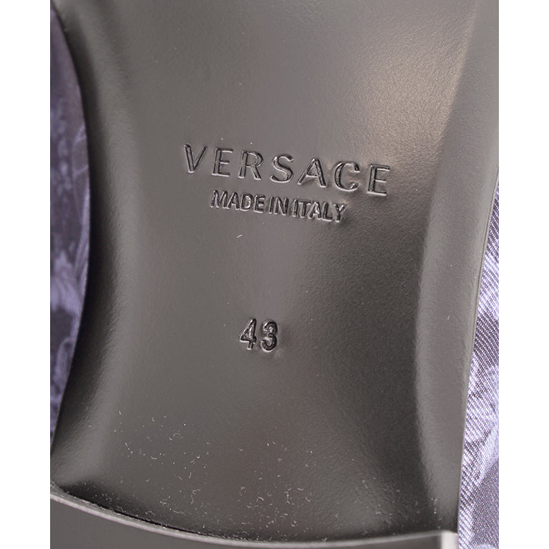 43 10 NEW $850 VERSACE Men's Blue Regal BAROQUE Twill SMOKING SLIPPERS LOAFERS