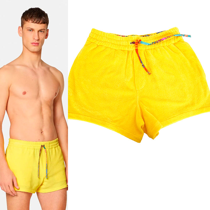 3 US XS NEW $550 VERSACE Men's Yellow TERRY CLOTH Royalty Baroque SWIM SHORTS