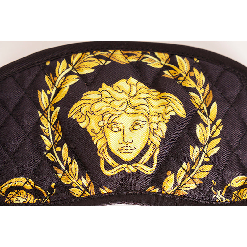 NEW $275 VERSACE Black SILK QUILTED La Coupe des Dieux MEDUSA SLEEP MASK & POUCH