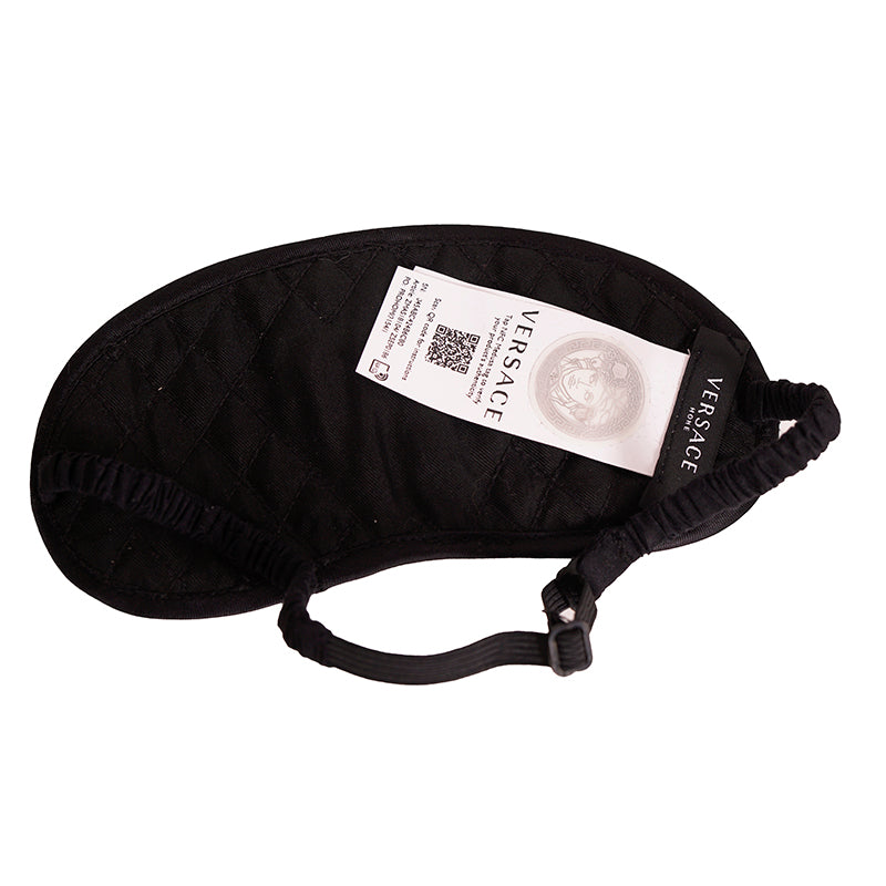 NEW $275 VERSACE Black SILK QUILTED La Coupe des Dieux MEDUSA SLEEP MASK & POUCH