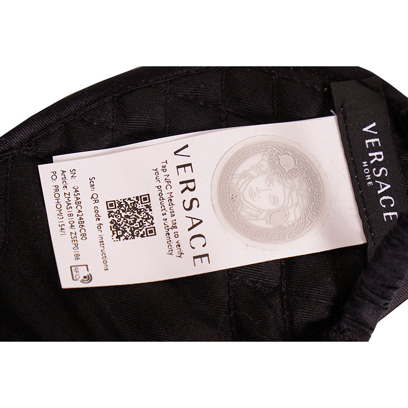 NEW $275 VERSACE Black SILK QUILTED La Coupe des Dieux MEDUSA SLEEP MASK & POUCH