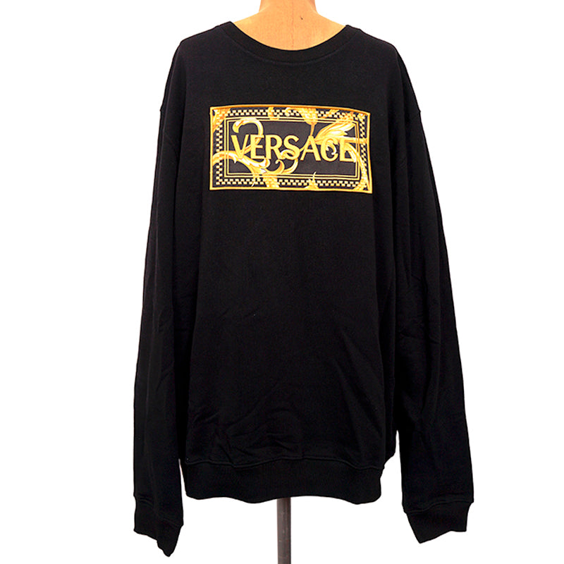 4XL NEW $760 VERSACE Men's Black GOLD BAROQUE LOGO Embroidered LOGO SWEATSHIRT