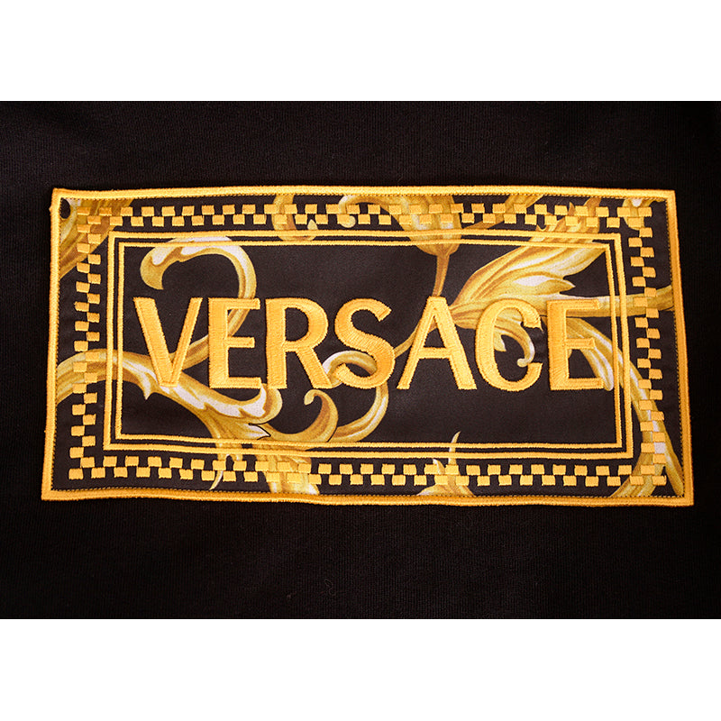 4XL NEW $760 VERSACE Men's Black GOLD BAROQUE LOGO Embroidered LOGO SWEATSHIRT