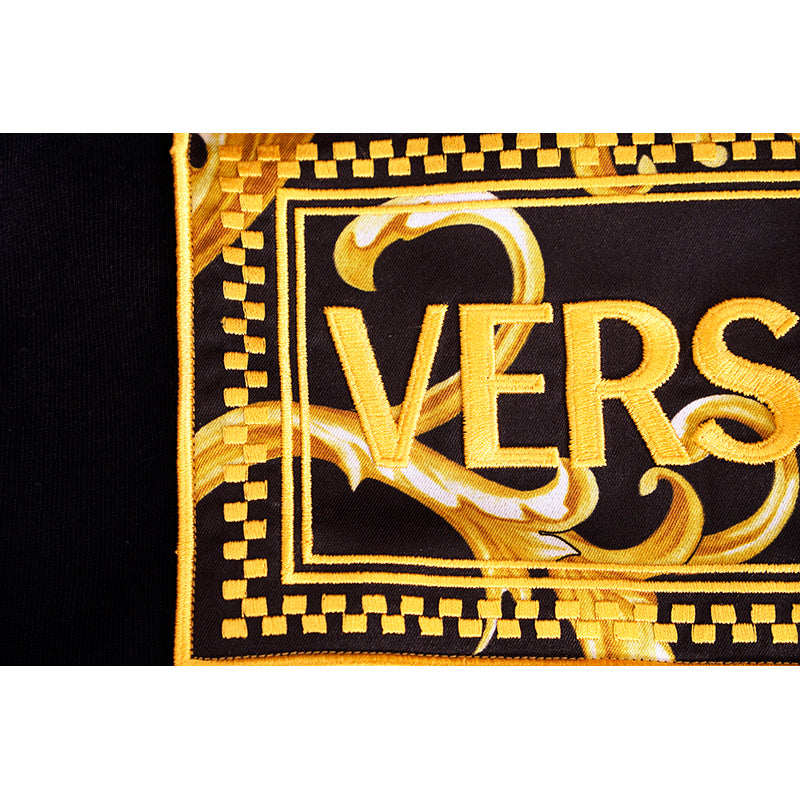 4XL NEW $760 VERSACE Men's Black GOLD BAROQUE LOGO Embroidered LOGO SWEATSHIRT