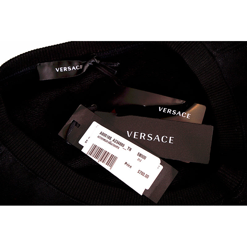 4XL NEW $760 VERSACE Men's Black GOLD BAROQUE LOGO Embroidered LOGO SWEATSHIRT