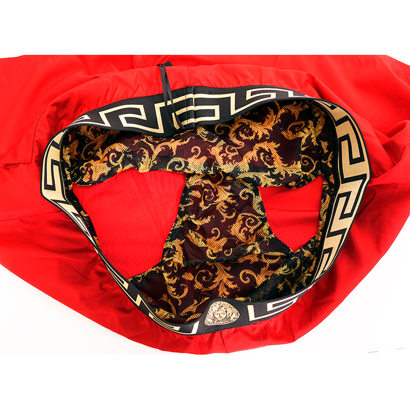 3 & 7 NEW $375 VERSACE Men's Red BAROCCO FLORAL PRINT MESH LINING SWIM SHORTS