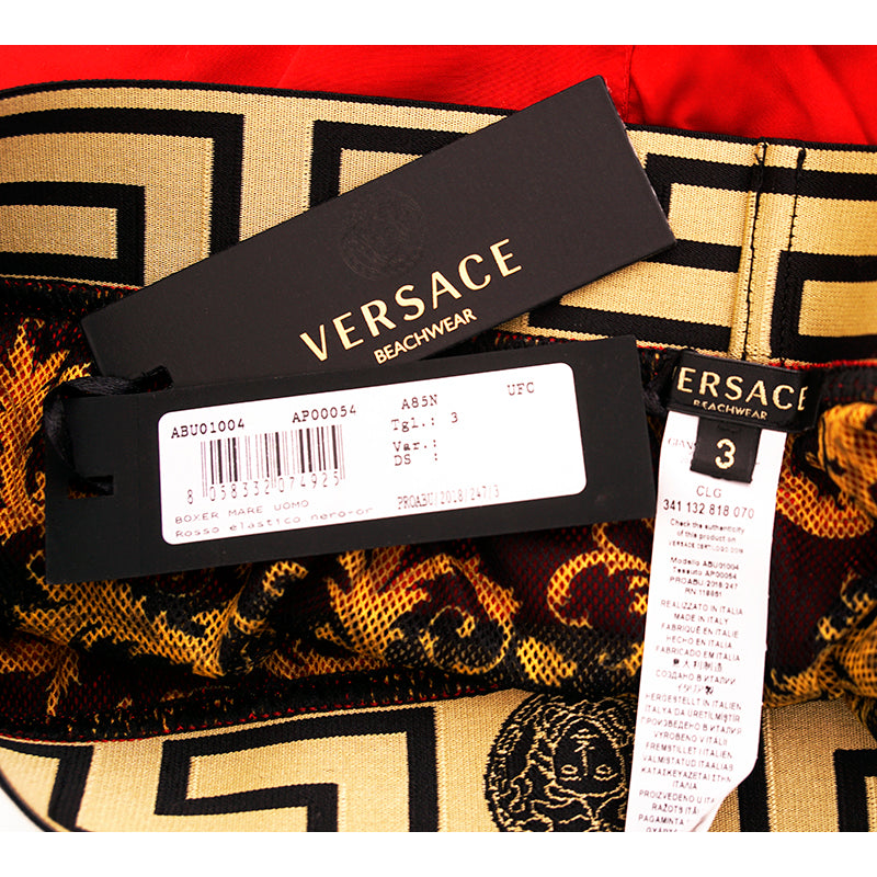 3 & 7 NEW $375 VERSACE Men's Red BAROCCO FLORAL PRINT MESH LINING SWIM SHORTS