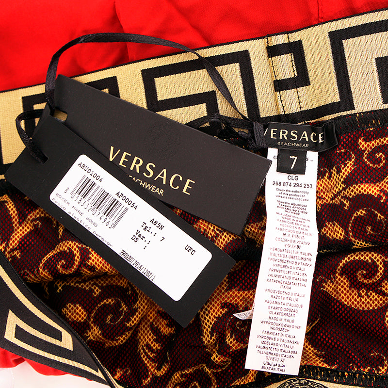 3 & 7 NEW $375 VERSACE Men's Red BAROCCO FLORAL PRINT MESH LINING SWIM SHORTS