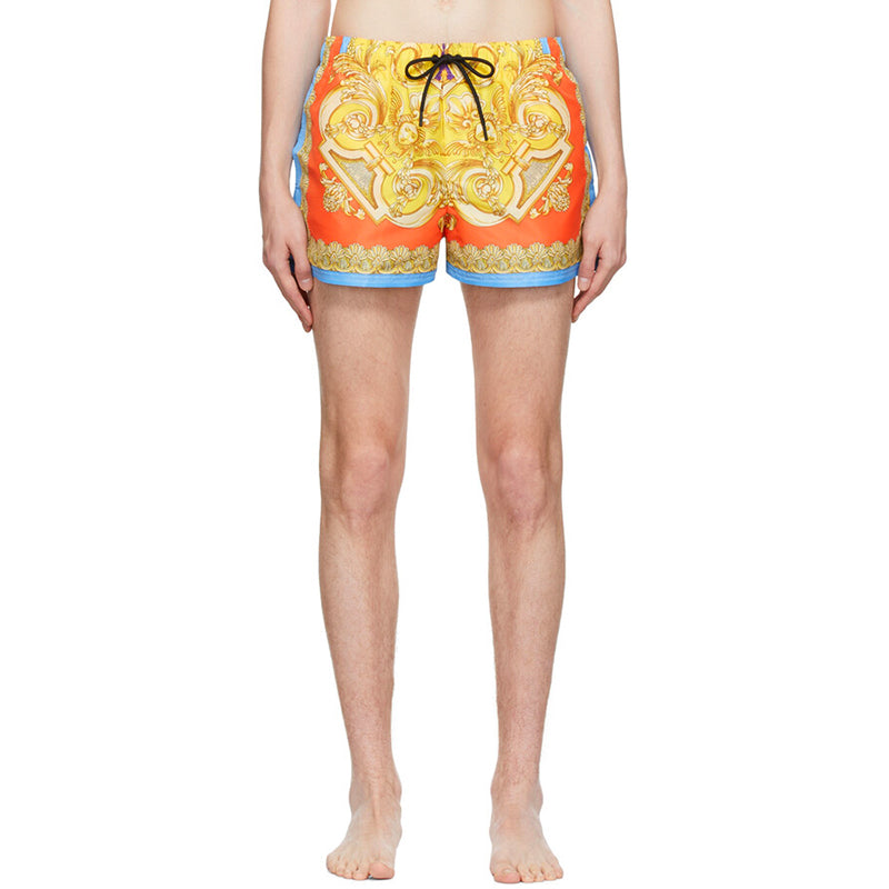 5/6 US L/XL NEW $575 VERSACE Men's Orange Yellow BAROCCO GODDESS PRINT SWIM SHORTS