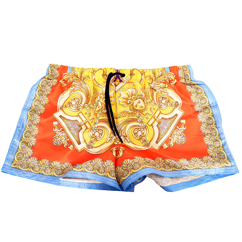 5/6 US L/XL NEW $575 VERSACE Men's Orange Yellow BAROCCO GODDESS PRINT SWIM SHORTS