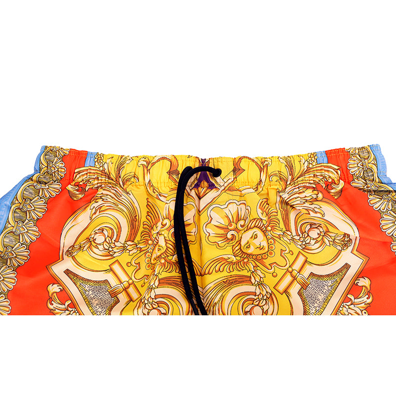 5/6 US L/XL NEW $575 VERSACE Men's Orange Yellow BAROCCO GODDESS PRINT SWIM SHORTS