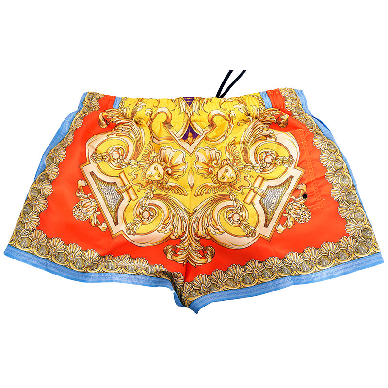 5/6 US L/XL NEW $575 VERSACE Men's Orange Yellow BAROCCO GODDESS PRINT SWIM SHORTS
