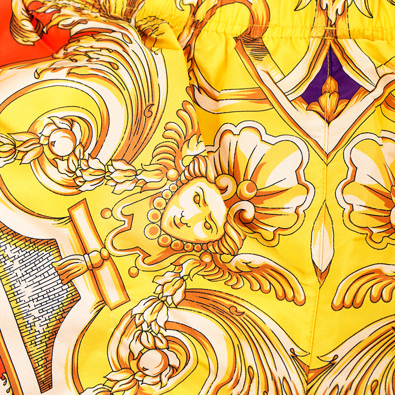 5/6 US L/XL NEW $575 VERSACE Men's Orange Yellow BAROCCO GODDESS PRINT SWIM SHORTS