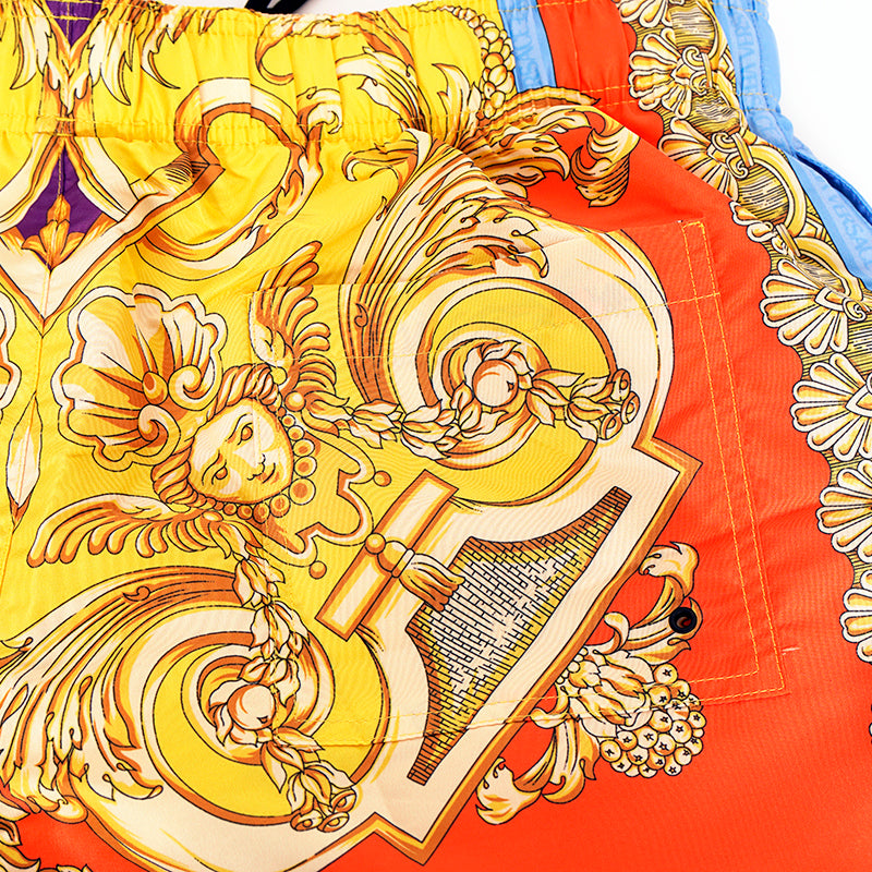 5/6 US L/XL NEW $575 VERSACE Men's Orange Yellow BAROCCO GODDESS PRINT SWIM SHORTS