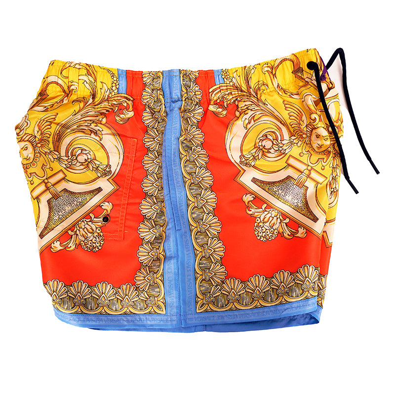5/6 US L/XL NEW $575 VERSACE Men's Orange Yellow BAROCCO GODDESS PRINT SWIM SHORTS