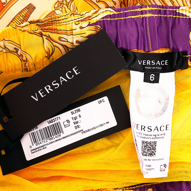 5/6 US L/XL NEW $575 VERSACE Men's Orange Yellow BAROCCO GODDESS PRINT SWIM SHORTS