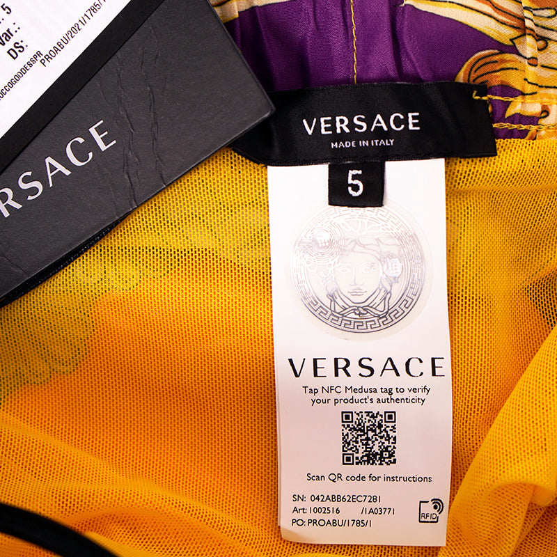 5/6 US L/XL NEW $575 VERSACE Men's Orange Yellow BAROCCO GODDESS PRINT SWIM SHORTS