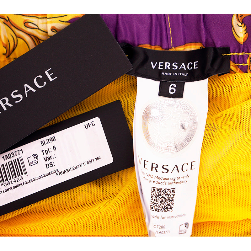 5/6 US L/XL NEW $575 VERSACE Men's Orange Yellow BAROCCO GODDESS PRINT SWIM SHORTS