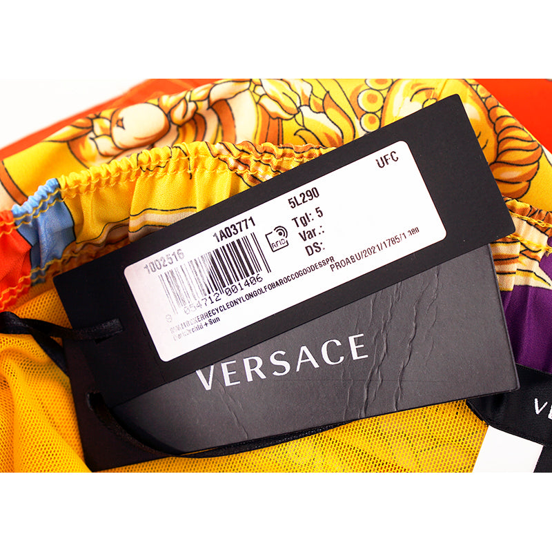 5/6 US L/XL NEW $575 VERSACE Men's Orange Yellow BAROCCO GODDESS PRINT SWIM SHORTS