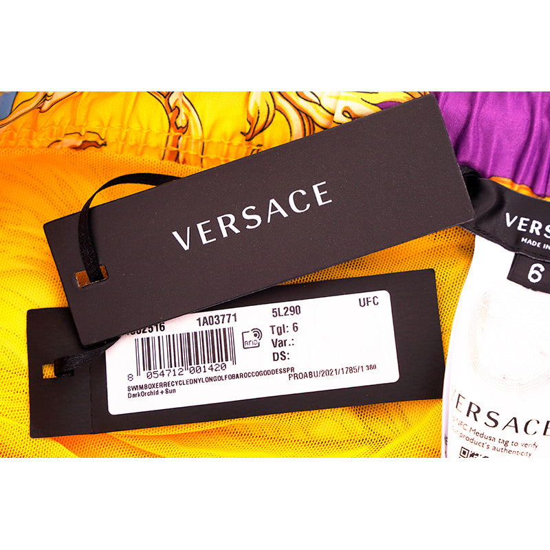 5/6 US L/XL NEW $575 VERSACE Men's Orange Yellow BAROCCO GODDESS PRINT SWIM SHORTS