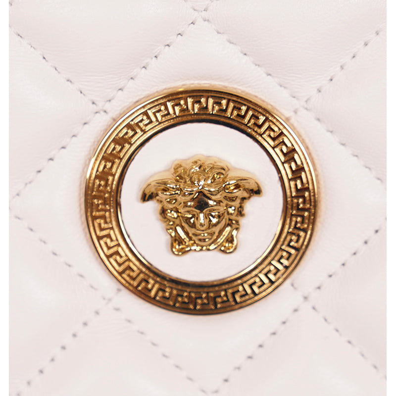 NEW $1800 VERSACE TRIBUTE White Quilted Lamb Leather GOLD MEDUSA HEAD Tote BAG