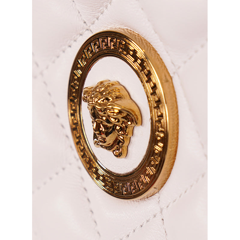 NEW $1800 VERSACE TRIBUTE White Quilted Lamb Leather GOLD MEDUSA HEAD Tote BAG