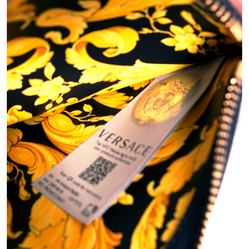 NEW $1,175 VERSACE Black Leather YELLOW BAROCCO FLORAL LINING Tote VIRTUS V BAG