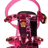 37 NEW $1,650 VERSACE RUNWAY Pink Jelly Gold MEDUSA Logo CAGE High Heel SANDALS