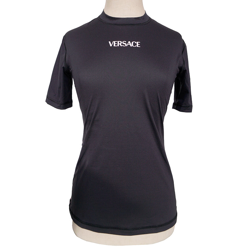 XXS/S NEW $395 VERSACE Black Jersey PINK LA GRECA Fitted Logo Tee SPORTY T-SHIRT TOP