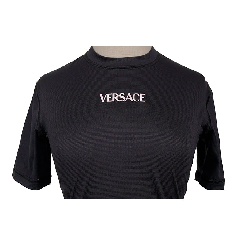 XXS/S NEW $395 VERSACE Black Jersey PINK LA GRECA Fitted Logo Tee SPORTY T-SHIRT TOP