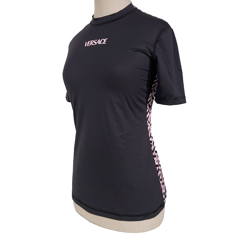 XXS/S NEW $395 VERSACE Black Jersey PINK LA GRECA Fitted Logo Tee SPORTY T-SHIRT TOP