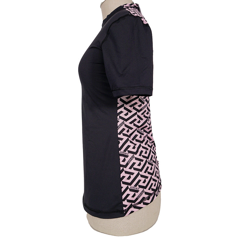 XXS/S NEW $395 VERSACE Black Jersey PINK LA GRECA Fitted Logo Tee SPORTY T-SHIRT TOP