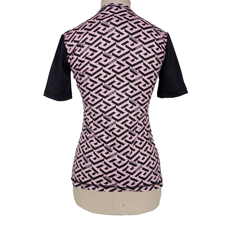 XXS/S NEW $395 VERSACE Black Jersey PINK LA GRECA Fitted Logo Tee SPORTY T-SHIRT TOP
