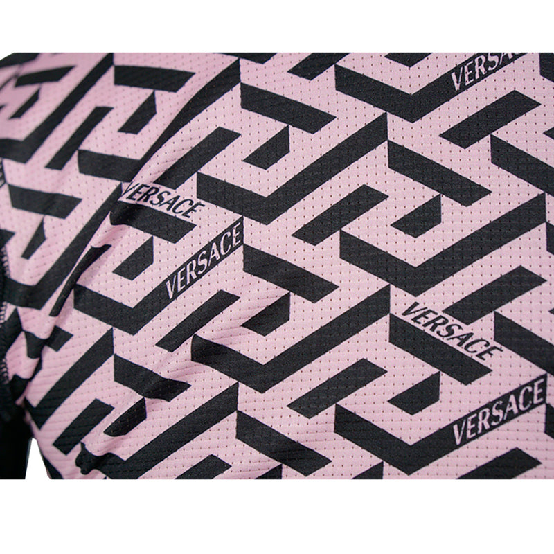XXS/S NEW $395 VERSACE Black Jersey PINK LA GRECA Fitted Logo Tee SPORTY T-SHIRT TOP