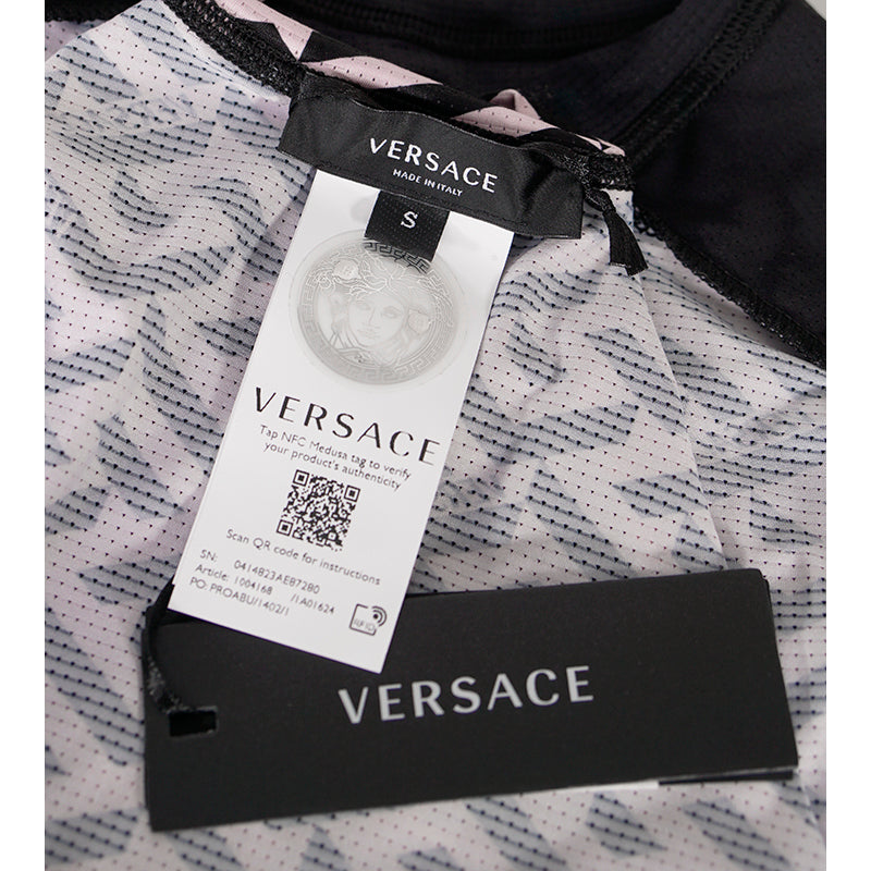 XXS/S NEW $395 VERSACE Black Jersey PINK LA GRECA Fitted Logo Tee SPORTY T-SHIRT TOP