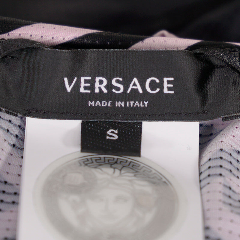 XXS/S NEW $395 VERSACE Black Jersey PINK LA GRECA Fitted Logo Tee SPORTY T-SHIRT TOP