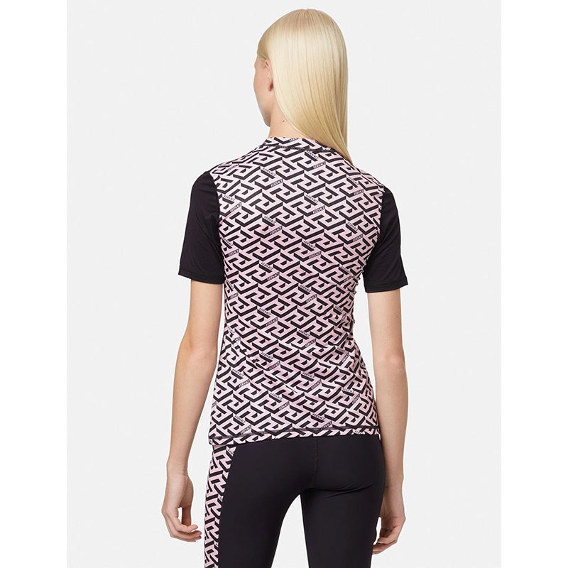 XXS/S NEW $395 VERSACE Black Jersey PINK LA GRECA Fitted Logo Tee SPORTY T-SHIRT TOP