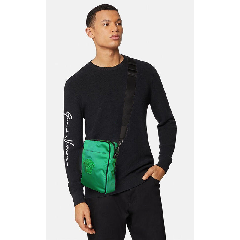 NEW $1100 VERSACE Men's Green Nylon LA MEDUSA LOGO Crossbody Messenger BAG NWT