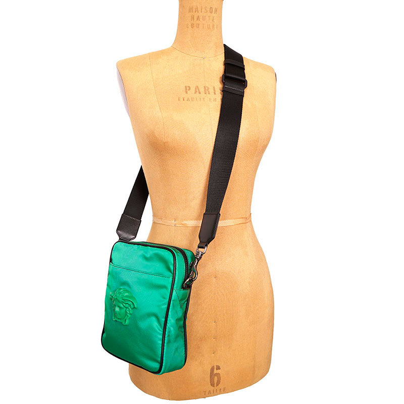NEW $1100 VERSACE Men's Green Nylon LA MEDUSA LOGO Crossbody Messenger BAG NWT