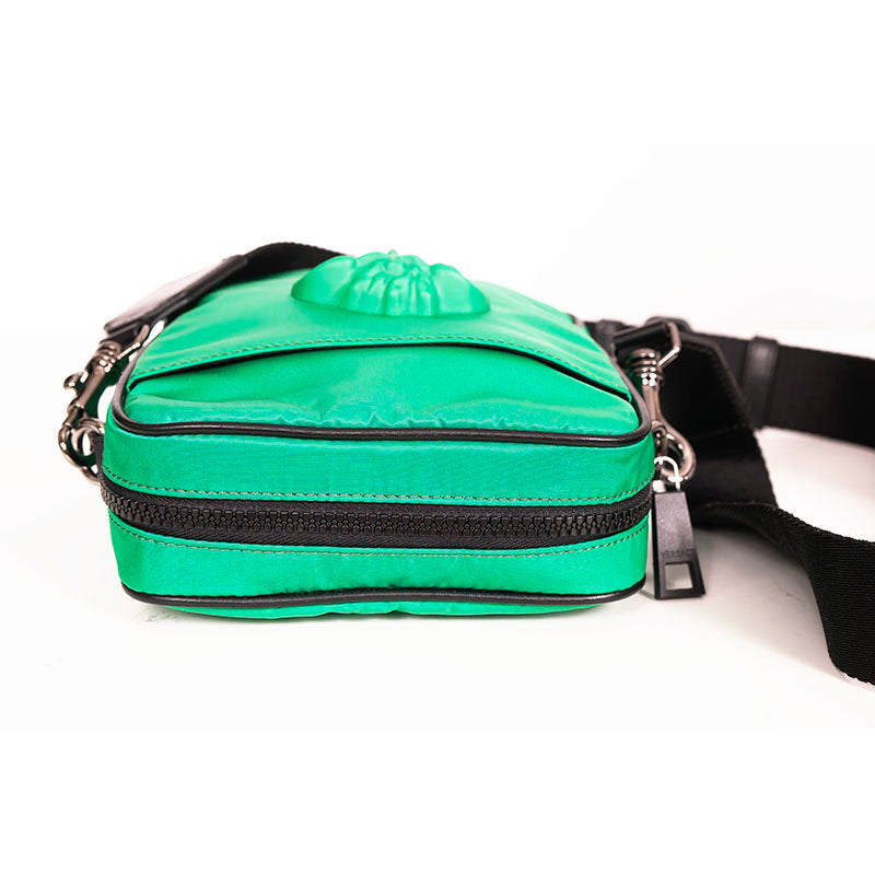 NEW $1100 VERSACE Men's Green Nylon LA MEDUSA LOGO Crossbody Messenger BAG NWT