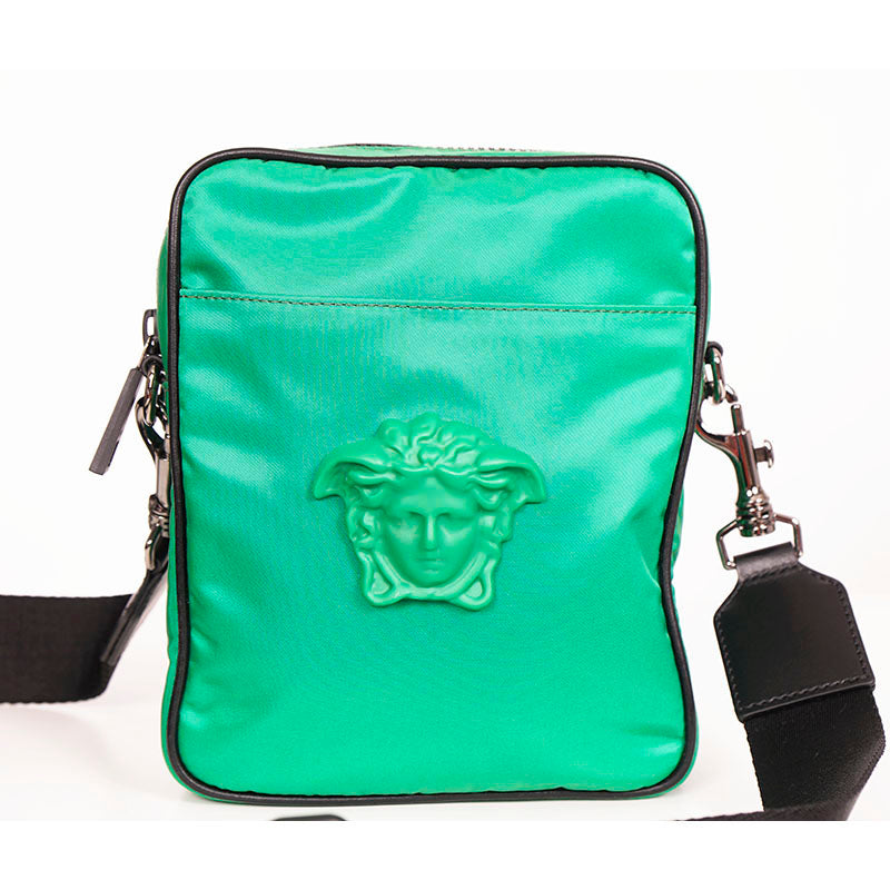 NEW $1100 VERSACE Men's Green Nylon LA MEDUSA LOGO Crossbody Messenger BAG NWT