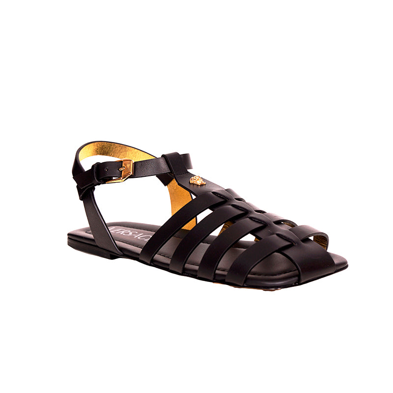 41 & 46 NEW $925 VERSACE Men Black Leather FISHERMAN SANDALS MEDUSA STUD Accent