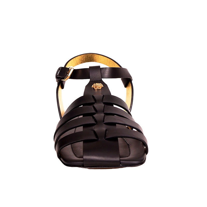 41 & 46 NEW $925 VERSACE Men Black Leather FISHERMAN SANDALS MEDUSA STUD Accent