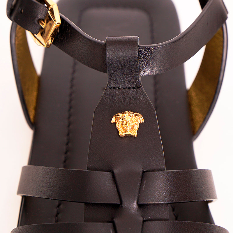 41 & 46 NEW $925 VERSACE Men Black Leather FISHERMAN SANDALS MEDUSA STUD Accent