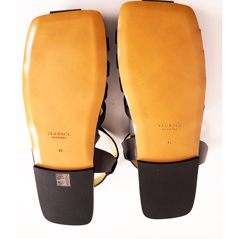 41 & 46 NEW $925 VERSACE Men Black Leather FISHERMAN SANDALS MEDUSA STUD Accent