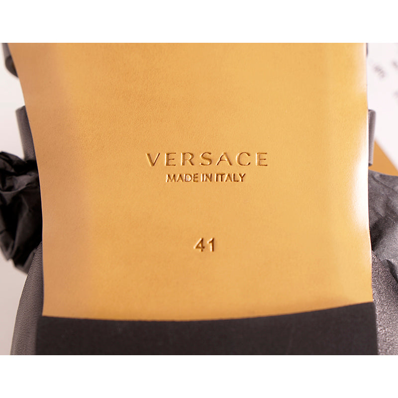 41 & 46 NEW $925 VERSACE Men Black Leather FISHERMAN SANDALS MEDUSA STUD Accent